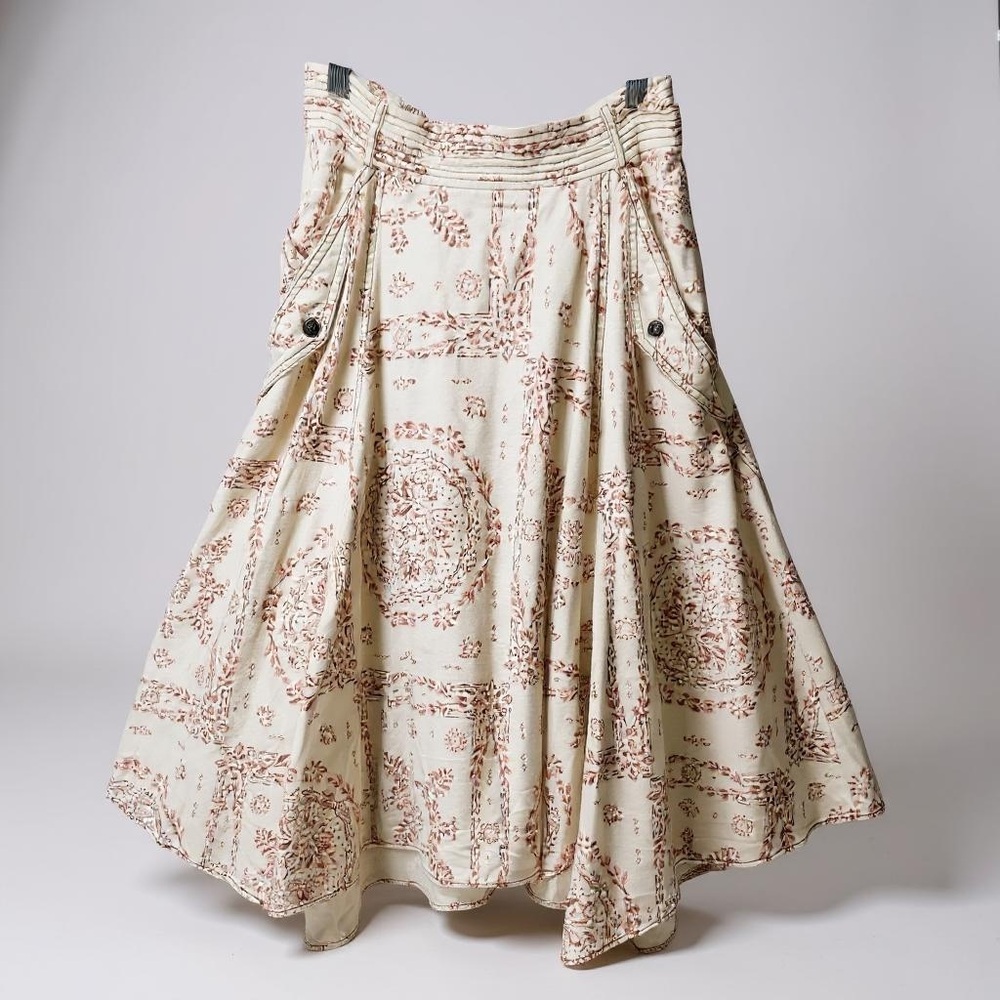 Pilcro Cream Midi Skirt with Brown Toile Print